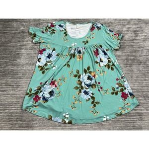 Longyuan Top Womens 3XL Blue Floral Short Sleeve Rayon Blend‎